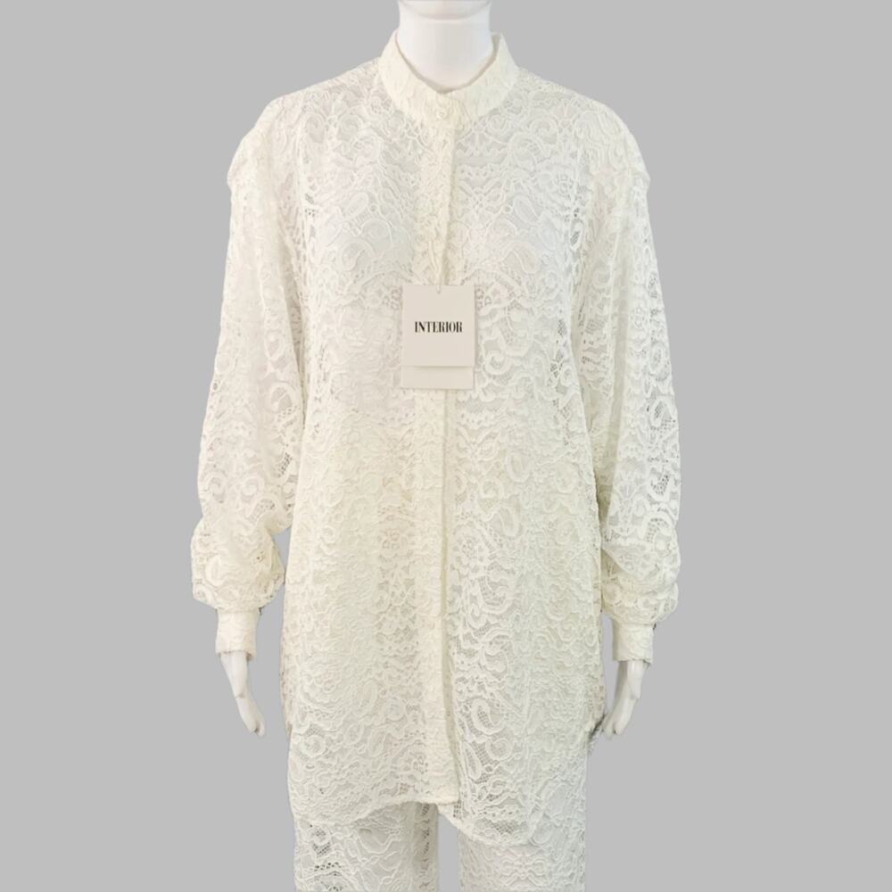 INTERIOR Size XS Off White Nylon Blend Lace Shirt Pants Set